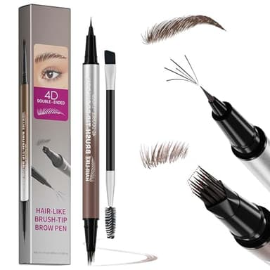 Dual Ended Microblading Eyebrow Pencil 2-in-1 for Women, Precision Micro-Fork Tip for Natural Hair-Like Brows, Waterproof Long-Lasting with Brow-Fection Angled Brush & Detail Brush (Brown)