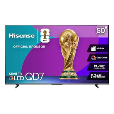 Hisense 50QD7QFM - 50" 4K Smart Mini-LED Fire TV (2025 Model), QLED Color, 60Hz Game Mode PRO, Dolby Vision, Dolby Atmos, AI Smooth Motion with MEMC, Alexa Built in with Voice Remote