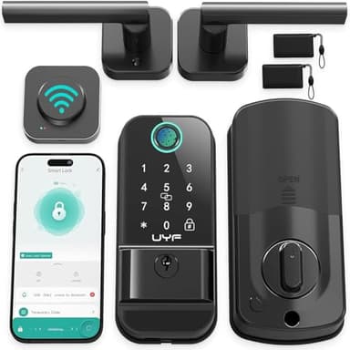 WiFi Smart Lock for Front Door: Keyless Entry Door Lock Deadbolt with Handle Set UYF Fingerprint Electronic Keypad Door Lock Alexa Bluetooth Remote Control Code Auto Lock for Home, Black