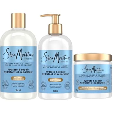 SheaMoisture Manuka Honey & Yogurt Shampoo, Conditioner & Protein Power Treatment For Dry, Damaged Hair Formulated Without Sulfates, Silicones, Parabens, Phthalates, Mineral Oil or Petrolatum 3 Pack