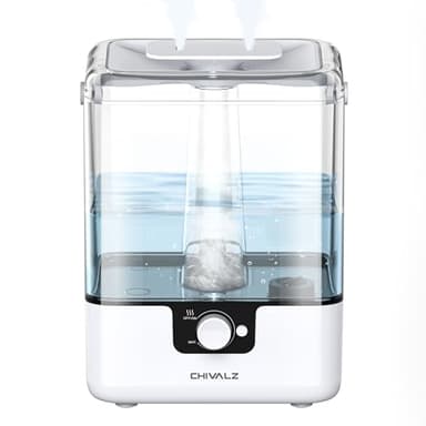CHIVALZ Humidifiers for Bedroom, 6L Cool Mist Humidifiers for Baby Nursery, 26dB Quiet, 50H Runtime, Top Fill Humidifier for Large Room, Home, Plants, Nightlight, Oil Diffuser 1 Pack, White