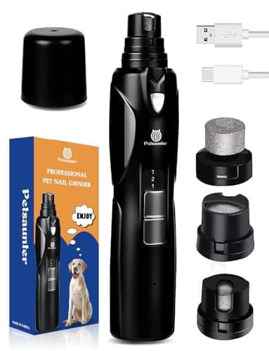 Petsaunter Dog Nail Grinder, 2-Speed and LED Light, Powerful Touch-Switch, TypeC, Quiet and Low-Vibration Dog Nail Trimmers, and 3 Ports for Large, Medium, Small Dogs Cats Pets with Hard or Thick Nail