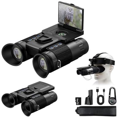 Head-Mounted Night Vision Goggles for Adults, Dual Screen Viewing 4K Video 48MP Photo Taking, 8X Digital Zoom, Military Night Vision Binoculars 1968FT Viewing Range, with 64GB Card