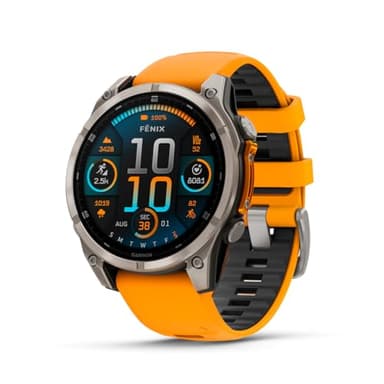 Garmin fēnix 8 – 47 mm, AMOLED, Sapphire, Premium Multisport GPS Smartwatch, Long-Lasting Battery Life, Dive-Rated, Built-in LED Flashlight, Titanium with Spark Orange/Graphite Band