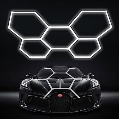 LZHOME Hexagon Garage Light: 5 Grids Updated Bigger Size, 26400LM Super Bright Car Detailing LED Shop Light, Linkable Plug-in Garage LED for Warehouse Workshop Gym Basement Car Wash Room