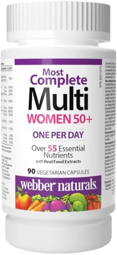 Webber Naturals Most Complete Multi For Women 50+, 90 Capsules, One-Per-Day, Over 55 Vitamins, Minerals, and Whole Food Fruit and Vegetable Sources per Capsule, Vegetarian