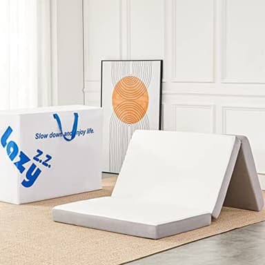 Lazyzizi Folding Mattress, 4 Inch Memory Foam Tri-fold Mattress with Breathable & Washable Bamboo Fiber Fabric Cover, Foldable Floor Guest Bed for Camping, Road Trip, Twin