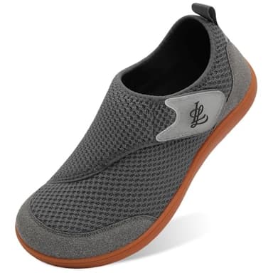 JIASUQI Mens Wide Diabetic Shoes Barefoot Breathable Walking Shoes Adjustable Zero Drop Sneakers for Wide Width Arthritis Edema Feet(Dark Grey,Size 10)