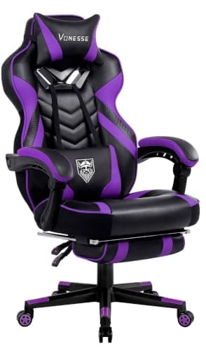 Vonesse Gaming Chair, Big and Tall Gaming Chair with Lumbar Support, Gaming Chairs for Adults with Footrest and Massage, Ergonomic High Back Computer Chair with Pocket Spring Cushion (Purple/Black)