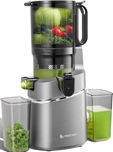 AMZCHEF Cold Press Juicer, 5.8" Self-Feeding Juicer Machines for Whole Vegetable & Fruit, Masticating Juice Easy to Clean, High Juice Yield, Large Auger, Triple Strainers - Gray