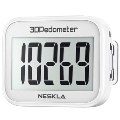 NESKLA 3D Pedometer for Walking, Simple Step Counter with Large Digital Display, Step Tracker with Removable Clip Lanyard, Accurately Track Steps for Men Women Adults Seniors- White