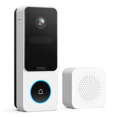 AOSU Doorbell Camera Wireless - Head-to-Toe View, 2.4G Wi-Fi Video Doorbell with Chime, Save Locally or to The Cloud, Smart Human & Package Detection, Works with Alexa and Google Assistant