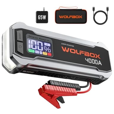 WOLFBOX MV24 4000A Jump Starter,12V Car Booster Pack with 65W Quick Charger,LED Display, 88.8Wh Portable Jump Starter Battery (10L Gas 10L Diesel Engine) with LED Light, Jumper Cables