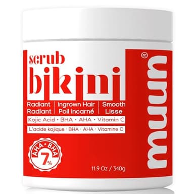 Muun Bikini Area Exfoliator 2% Kojic Acid Even Skin Tone & Ingrown Hair for Rectum Intimate Butt Underarm, Peach Scent