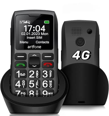 4G SIM-Free Mobile Phone for The Elderly with Big Button, LTE Unlocked Easy to Use Basic Senior Phones with SOS Function,Loud Volume,1800 mAh,Single SIM Slot,Charging Dock and Flashlight