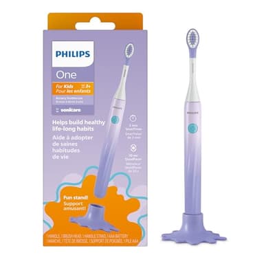 Philips Sonicare One for Kids Battery Toothbrush, Age 3+, SmarTimer & QuadPacer, Purple, HY1130/01
