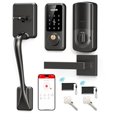 Smart Front Door Lock and Handle Set: Hornbill Keyless Entry Door Lock Deadbolt, Digital Keypad Electric Bluetooth Deadbolt Lock, Auto-Lock, App Control, Easy Install, Matte Black