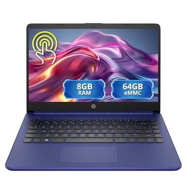 HP Stream 14" Micro-Edge HD Touchscreen Laptop, Intel Celeron N4020, Intel UHD Graphics 600, 8GB RAM, 64GB Storage, Thin & Portable, WiFi 5, 1 Year Office 365, Win 11 Home, Blue