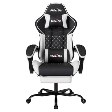 SUKIDA Black Gaming Chair Massage Gamer Chair Adult Gamers Choice Size Cool Big People, PC Video Game Ergonomic Gamingchair with Footrest, Racing Office Computer Reclining Comfortable Recliner