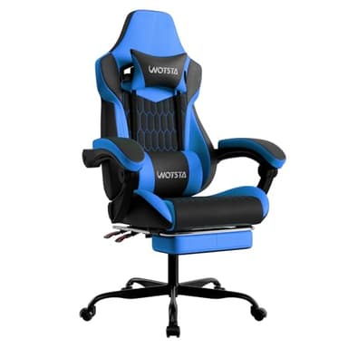 WOTSTA Gaming Chairs Massage Game Chair with Footrest Reclination Angle Adjustable Backrest Height Gamer Seat Equiped Retractable Wheels (Blue)