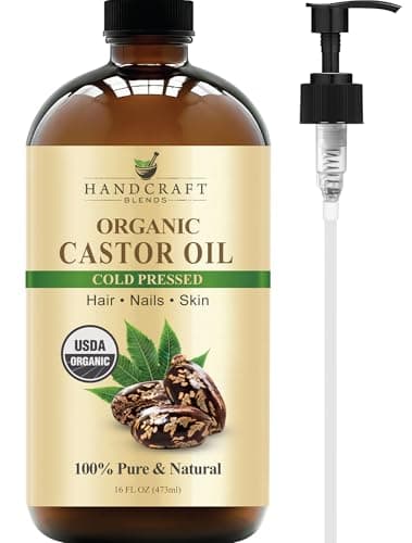 Handcraft Blends Cold-Pressed Organic Castor Oil in Glass Bottle - 473 ml - 100% Pure and Natural - Premium Grade Oil for Hair, Eyelashes and Eyebrows - Carrier Oil - Hair and Body Oil