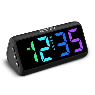 Netzu Digital Alarm Clock, RGB Loud Alarm Clocks for Bedrooms Heavy Sleepers Seniors Kids, Plug in Digital Clock with 5 Dimmers, 2 Alarms, 4 Volumes and Snooze (Black)