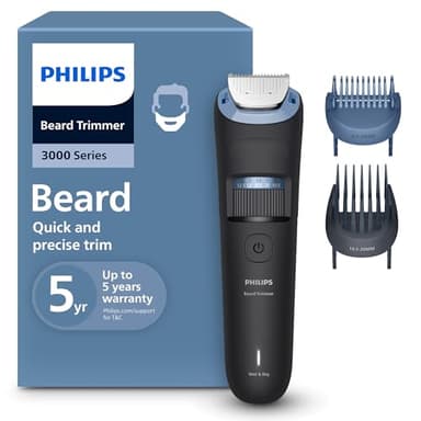 Philips Beard Trimmer 3000 Series - Self-sharpening Metal Blades, 40 Lock-in Settings, Lift&Trim Comb, 100% Waterproof, Battery Indicator, USB Charging, Model BT3660/15