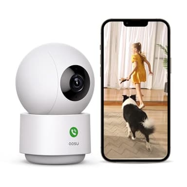 AOSU 2K Security Camera Indoor, 3MP Baby Monitor Pet Dog Camera, One-Touch Call, Support 2.4G WiFi, 360° Pan-Tilt Motion Tracking, Home Surveillance Camera, Night Vision, Compatible with Alexa