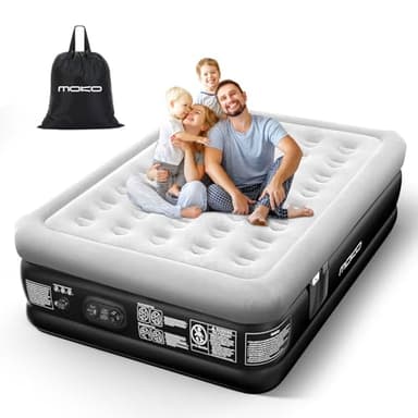 MoKo Air Mattress Queen with Built in Pump, 18'' Luxury Inflatable Mattress, 3 Min Fast Blow up Mattress, Comfort Top - Velvety Air Bed for Home, Camping, Travel, Guests, Black/Gray