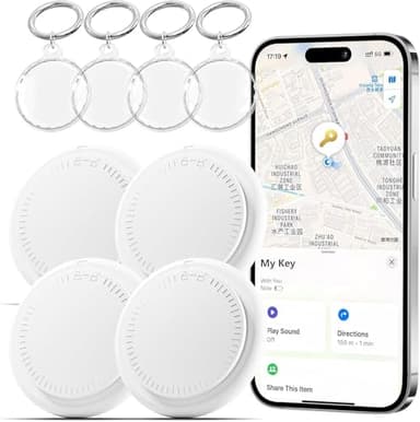 4-Pack Bluetooth Tracker for Android Android GPS Tracker Tag GPS Tags for an-Droid Both iOS and an-Droid Compatible,for Keys,Suitcase,Wallet and More(with 4 Keyrings and Waterproof Cases)