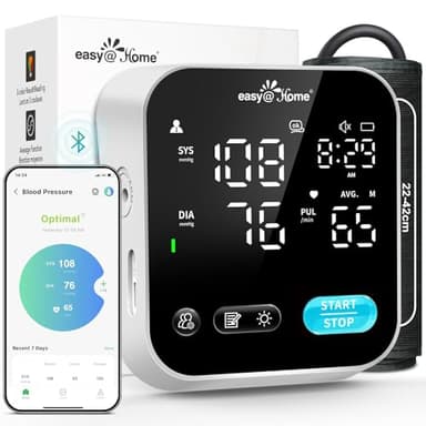 Bluetooth Blood Pressure Machine for Home Use – Easy@Home Smart BP Monitor with Free MyHeartPal App, Automatic Blood Pressure XL Cuff, Voice Function & LED Screen, Supports Apple & Android Devices | EBP-703T