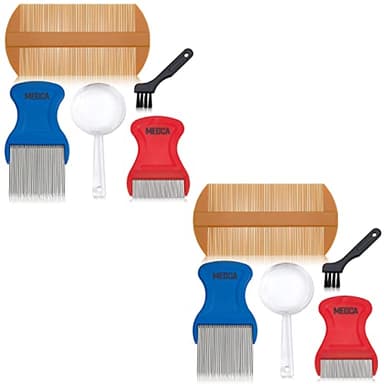 MEDca Premium 5 Piece Lice Kit - (2-Pack) Nit Removal Fine Tooth Comb and Magnifier Full Treatment Set - Louse and Nit Combs Removes Eggs with Rounded Tips for Comfort