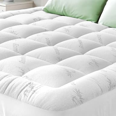Bamboo Mattress Topper King Size - Thick Cooling Breathable Pillow Top Mattress Pad for Back Pain Relief - Deep Pocket Topper Fits 8-20 Inches (78x80 Inches, White)