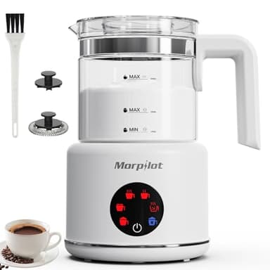 Milk Frothers Electric, Mousseur a Lait Electrique, 16.9oz/500ml 6 in 1 Milk Steamer Frother for Latte Cappuccino, Dishwasher Safe, BPA Free, 6 Functions, Enjoy Perfect Milk Froth in 2 Min - White