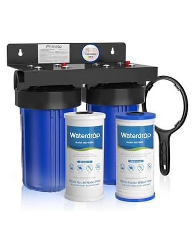 Waterdrop Whole House Water Filter System, with Carbon Filter and Sediment Filter, 5-Stage Filtration, Highly Reduce Lead, Chlorine, Odor and Taste, 2-Stage 5 Micron WD-WHF21-PG, 1" Inlet/Outlet