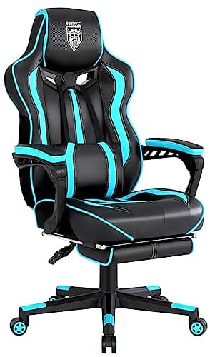 Vonesse Gaming Chair with Footrest Gamer Chair with Massage Reclining Computer Chair Big and Tall Ergonomic Game Chair for Adults Heavy People Computer PU Leather (Cyan/Teal)
