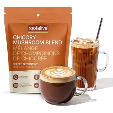 Rootalive Chicory Mushroom Blend 120g Great Coffee Substitute,Made in Canada with Cordyceps, Reishi, Lion's Mane, Turkey Tail, Shiitake, and King Trumpet, Decaf, Vegan and Keto Friendly, Hot or Cold