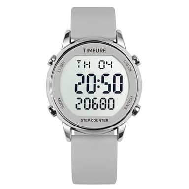 TIMEURE Pedometer Watch for Women, Step Counter for Walking No App/Phone Required Step Counter, Waterproof Calorie Tracker, Distance Tracking, Alarm, Large Digital Display, TU-2509 (Silver Grey)