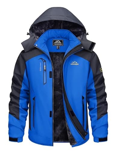 TACVASEN Men's Winter Coat Skiing Jacket with Hoodie Water-Resistant Heavy Winter Coat Softshell Coats Warm Windproof Extreme Cold Weather Coats Travel Walking Blue