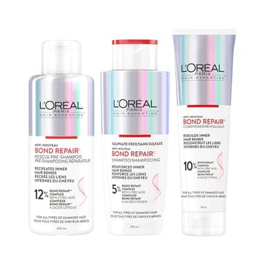 L'Oréal Paris Hair Expertise Bond Repair Shampoo and Conditioner Set with Hair Treatment, Citric Acid for Hair Breakage, 3x Pieces (Pre-Shampoo, Shampoo, Conditioner)