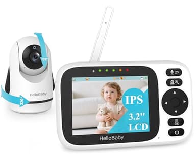 HelloBaby Baby Monitor No WiFi,Video Baby Monitors with Camera and Audio,3.2'' IPS Screen, Remote Pan-Tilt-Zoom Baby Camera Monitor,Plug&Play,Night Vision,1000ft Range,2-Way Talk, ECO Mode,Temperature