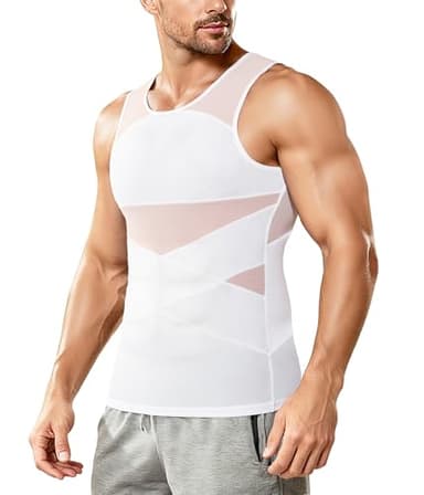 Nebility Mens Compression Shirt - Slimming Undershirts Body Shaper Vest Mesh Shapewear Tummy Control Tank Tops White