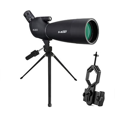 SVBONY SV28 Spotting Scopes with Tripod, Angled 25-75x70mm Spotter Scope with Phone Adapter, Waterproof Fogproof Spotting Scope for Bird Watching, Target Observing, Wildlife Viewing, Black