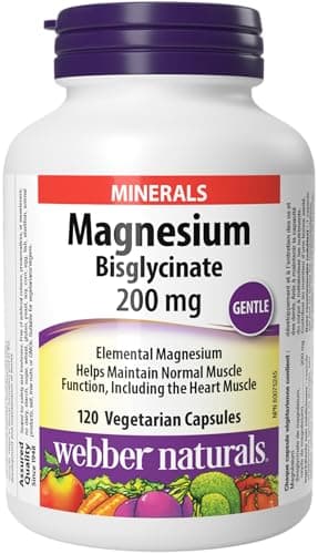 Webber Naturals Magnesium Bisglycinate 200 mg, 120 Capsules, Supports Bone and Muscle Functions, Vegan