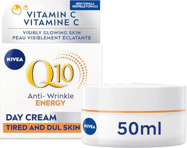 NIVEA Q10 Energy Anti-Wrinkle Day Face Cream, Anti Wrinkle Firming Cream with Q10, Vitamin C and E, Face Moisturizer for Tired Looking Skin, Visibly Reduces the Look of Wrinkles, 50mL