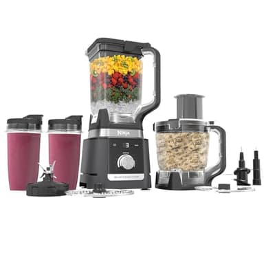 Ninja CO905KS Deluxe Kitchen System, 1600 WP Auto-IQ Base, 88-oz. Picther, 9-Cup Deluxe Food Processor, (1) 24-oz. Single-Serve Cups (Renewed)