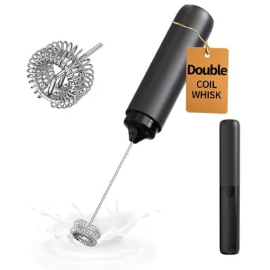 CIRCLE JOY Electric Milk Frother Handheld, Rechargeable Coffee Frother with Dual Spring Whisk, Portable Hand Frother Wand Drink Mixer for Coffee, Hot Chocolate, Cappuccino, Frappe, Matcha, Black