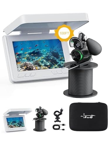 fourq HD Underwater Fishing Camera - IP68 Waterproof for Saltwater Fishing & Aquaculture Survey (Fish/Crab), 4.3 Screen w/5000mAh & 100ft Cable | 4 IR Lights for Boat Lake Kayak Ice Fishing