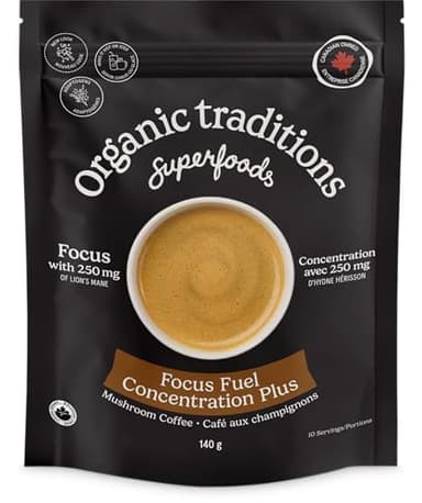 Organic Traditions Focus Fuel Mushroom Coffee, Instant Coffee with Lion’s Mane, MCT Oil Powder, Adaptogens, Coconut Milk, Smooth Dairy Free Blend for Daily Focused Energy, Organic Coffee, 140g / 5oz