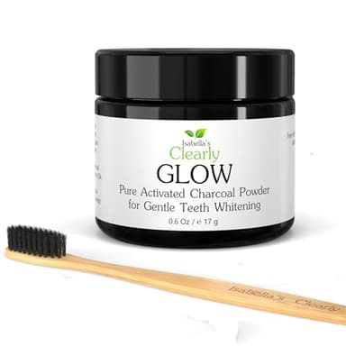 Clearly GLOW Teeth Whitening Activated Charcoal Powder + Ultra Soft Bamboo Toothbrush | Pure, Natural, Food Grade, Non GMO, Made in USA | Whiten Teeth Naturally (20g)